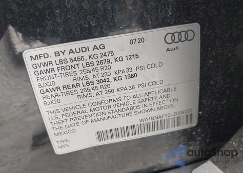 2020 Audi Q5 Premium Plus 45 Tfsi Quattro S Tronic from USA, damaged, VIN WA1BNAFY2L2098237